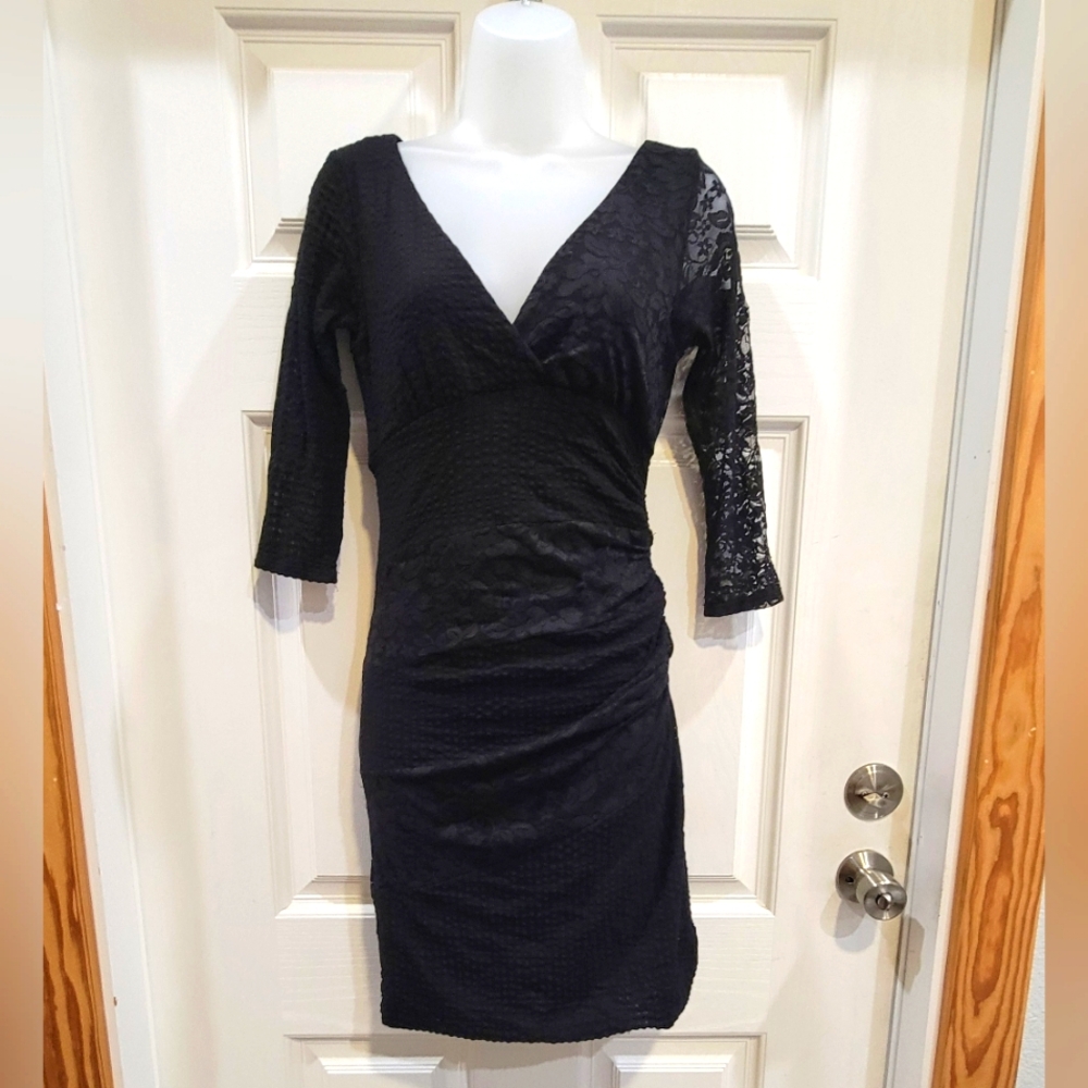 Weston Wear Women's Black Dress Size Medium Gothic Knee Length V Neck‎ Sexy Lace